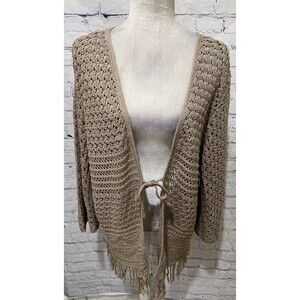Avenue Women's Brown Crochet Cardigan Sweater Boho Coastal Size 22 24 Plus Size